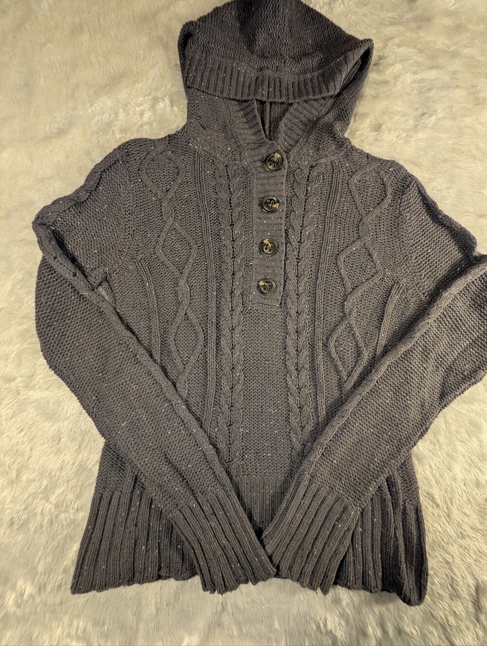 dELiA*s CharcoalGray with Multicolored specks Long-Sleeve Henley Hoodie Sweater